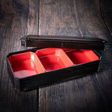 Shokado Bento Box Neagra, Interior Rosu, 3 Compartimente Detasabile, 305 x 145 x 60mm