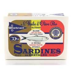 Sardele in Ulei de Masline Extravirgin BIO, cu Ardei Iute, Premium, 115g - Kerbriant