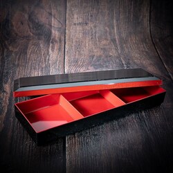 Shokado Bento Box Neagra, Interior Rosu, 3 Compartimente Fixe, 353 x 118mm
