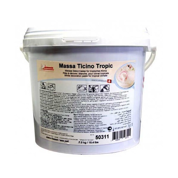 Massa Ticino Tropic - Fondant pentru Decorat Torturi, Alb, pentru Medii Umede-Calde, 7 Kg - Carma